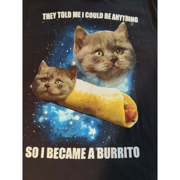Men's or Womens "I Became a Burrito" Cat Black T-shirt - XLarge. PreOwned. - Picture 2 of 8